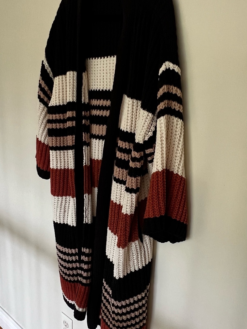 By Together Black, Cream & Rust Striped Open-Front Cardigan